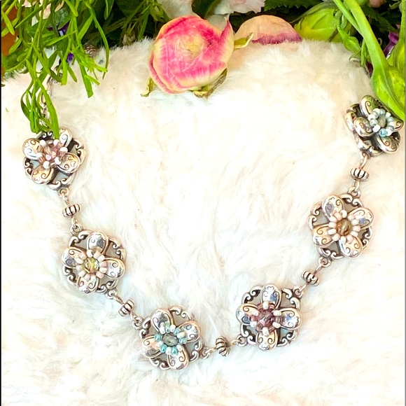 ⭐️SOLD⭐️Brighton ARIEL FLOWER blue pink crystal beads Flower bracelet earrings - Picture 4 of 16